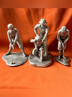 3 Pewter Golfers Sculpture Set by “Miller Golf “1982-1984  5”